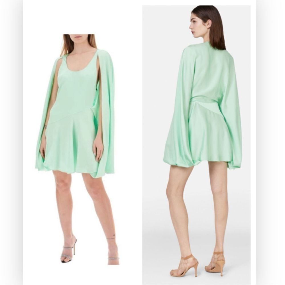 STELLA MCCARTNEY Fluo Mint Mini Cape Dress 16 NWT $2100